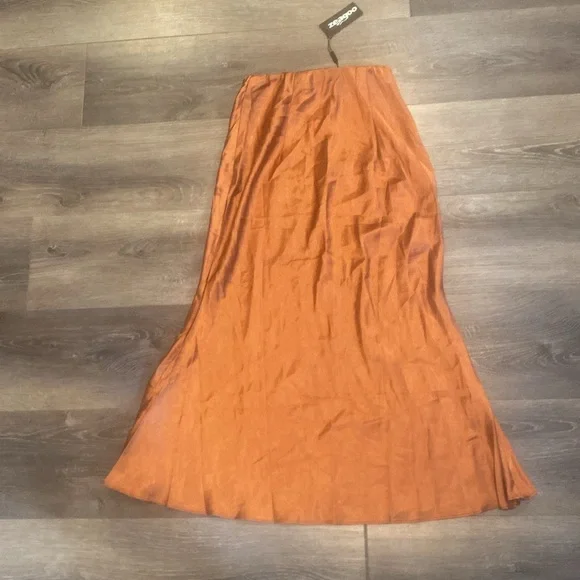 Zeagoo Womens Silk Rustic Orange Skirt XS NWT - Picture 8 of 8
